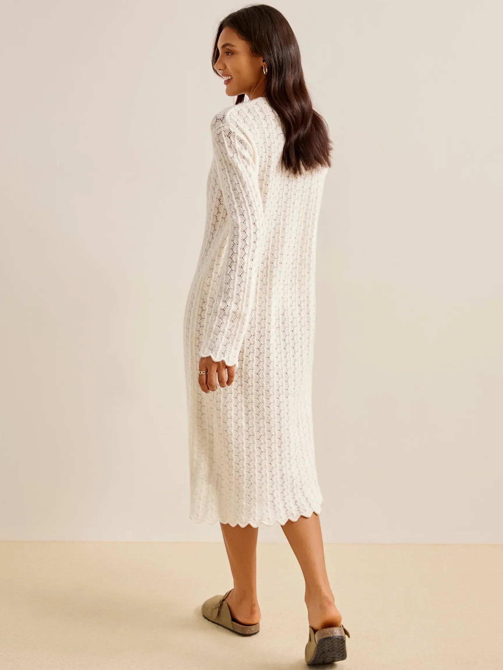 100% CASHMERE EMBROIDERED KNITTED LONG DRESS