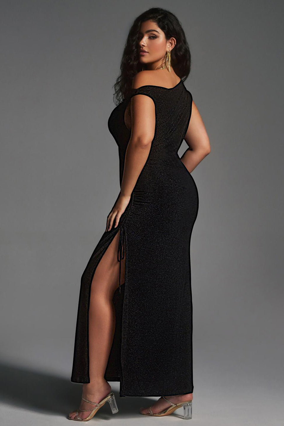 Vanessi Plus Size One Shoulder Sexy Split Bodycon Maxi Dress