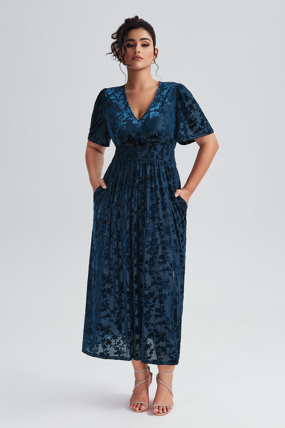 Vanessi Plus Size Velvet Plain Maxi Dress