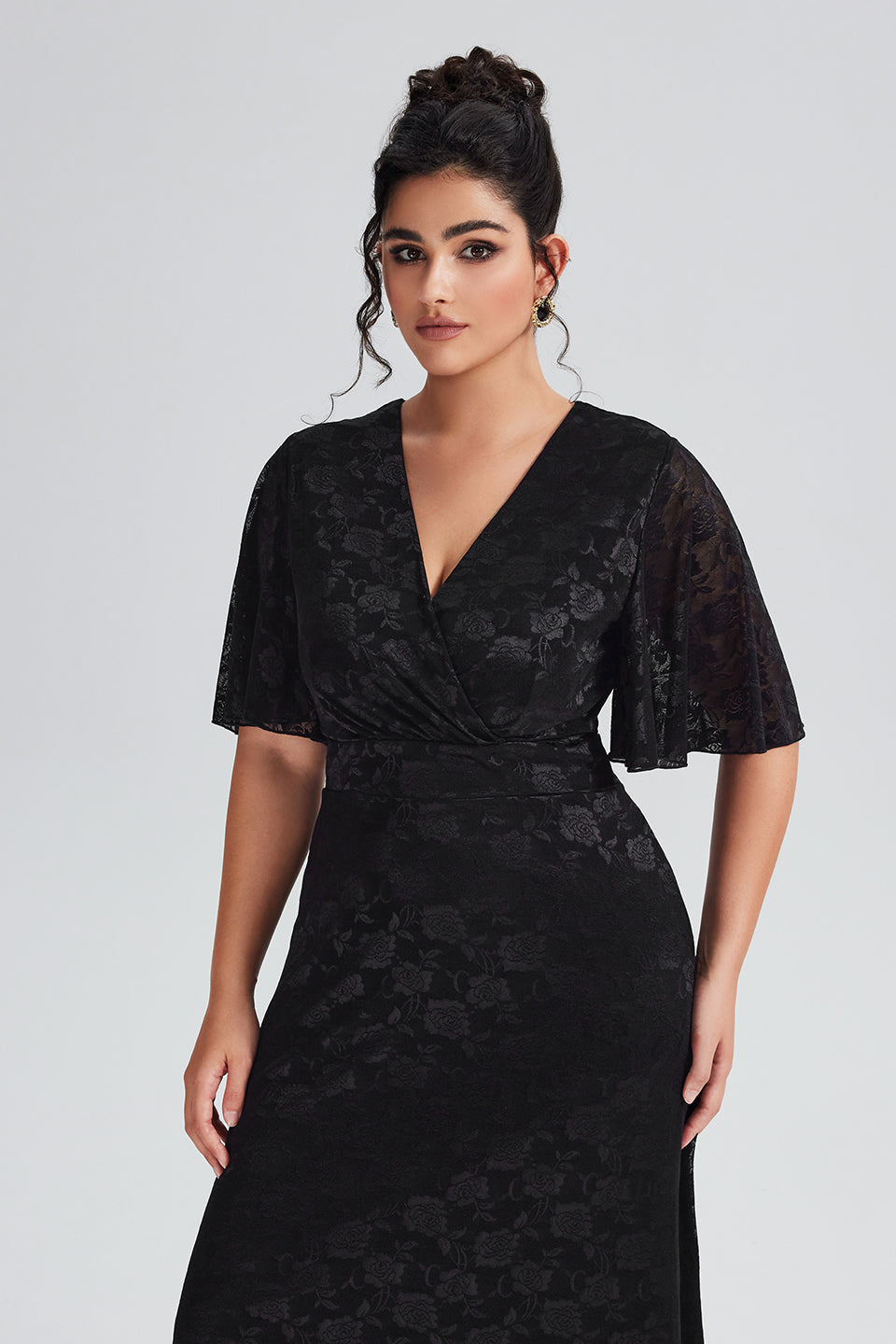 Vanessi Plus Size Black Lace Maxi Dress for Evening Wear & Formal Events