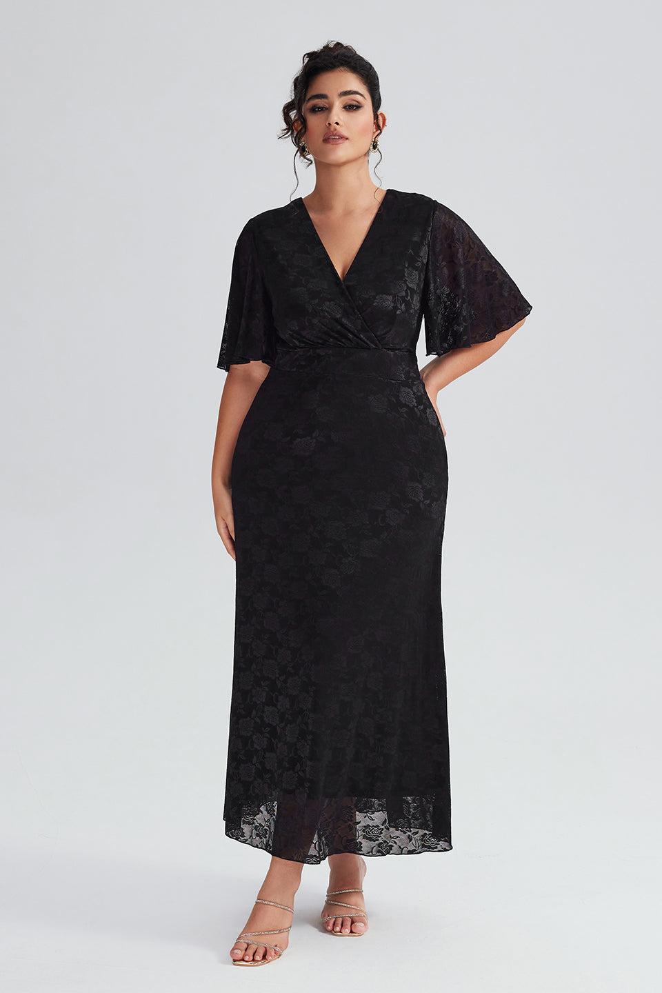Vanessi Plus Size Black Lace Maxi Dress for Evening Wear & Formal Events