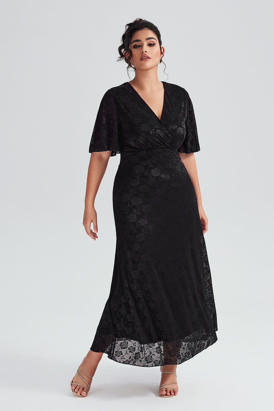 Vanessi Plus Size Black Lace Maxi Dress for Evening Wear & Formal Events