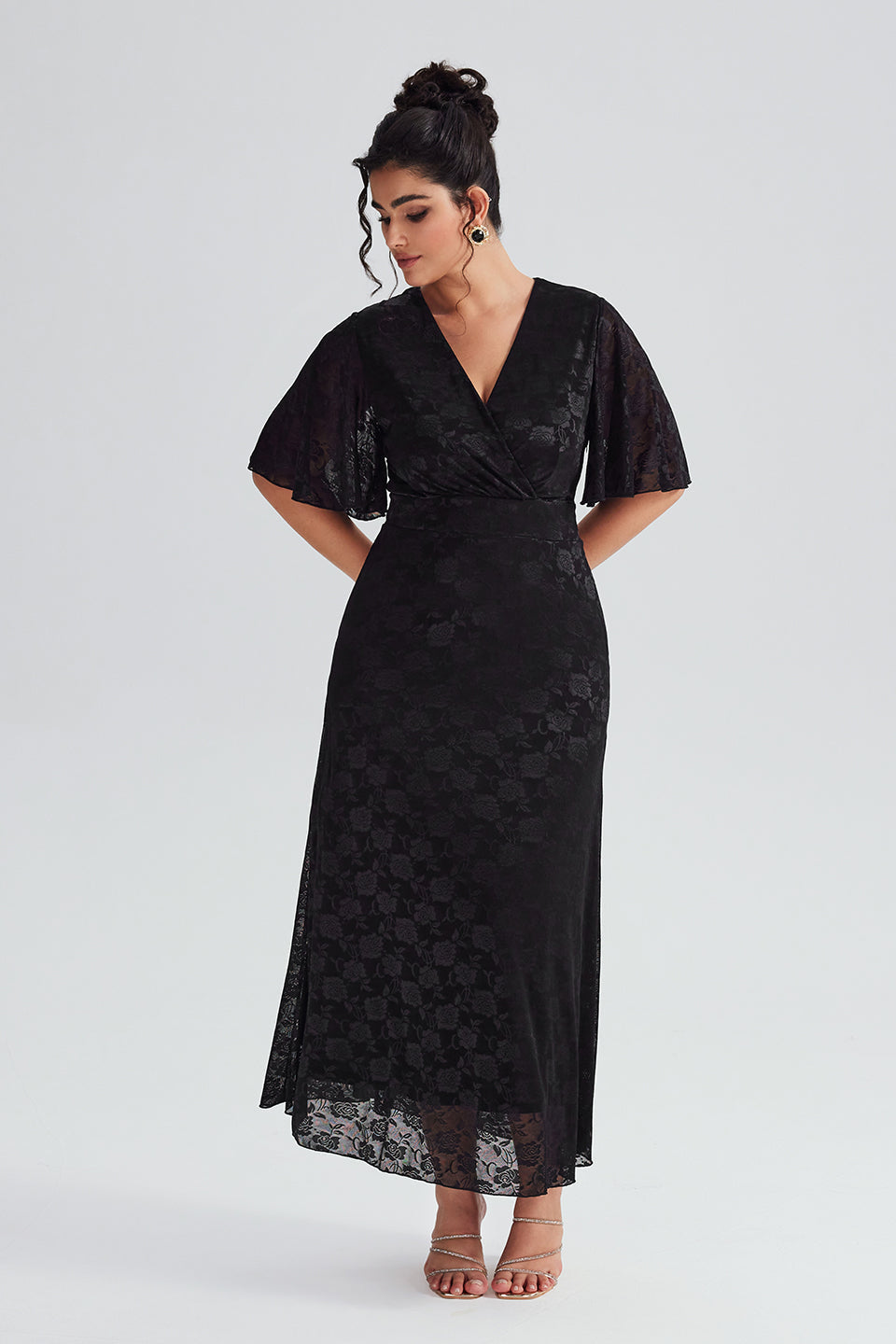 Vanessi Plus Size Black Lace Maxi Dress for Evening Wear & Formal Events