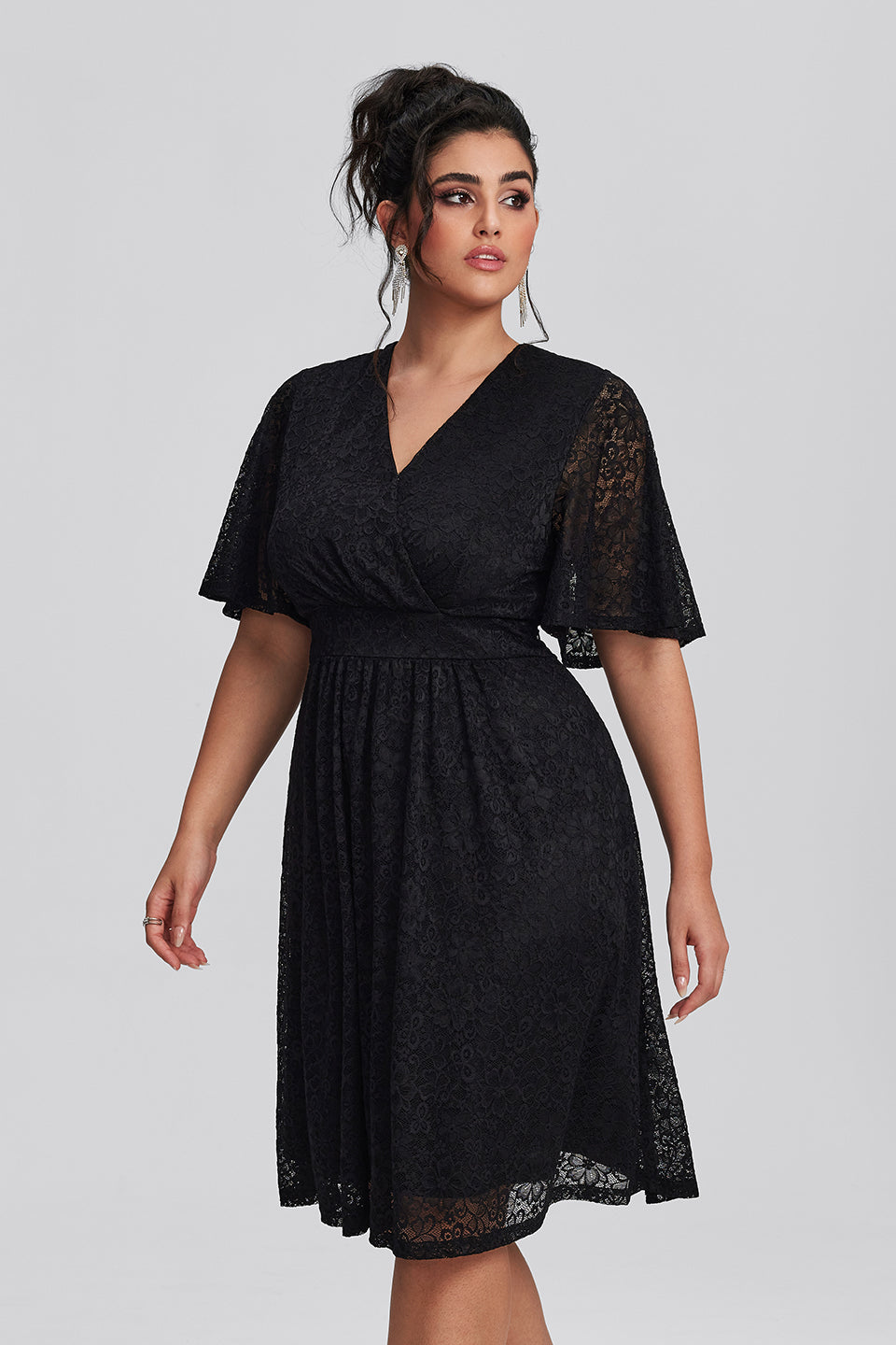 Vanessi Plus Size Lace Elegant Wedding Guest Midi Dress