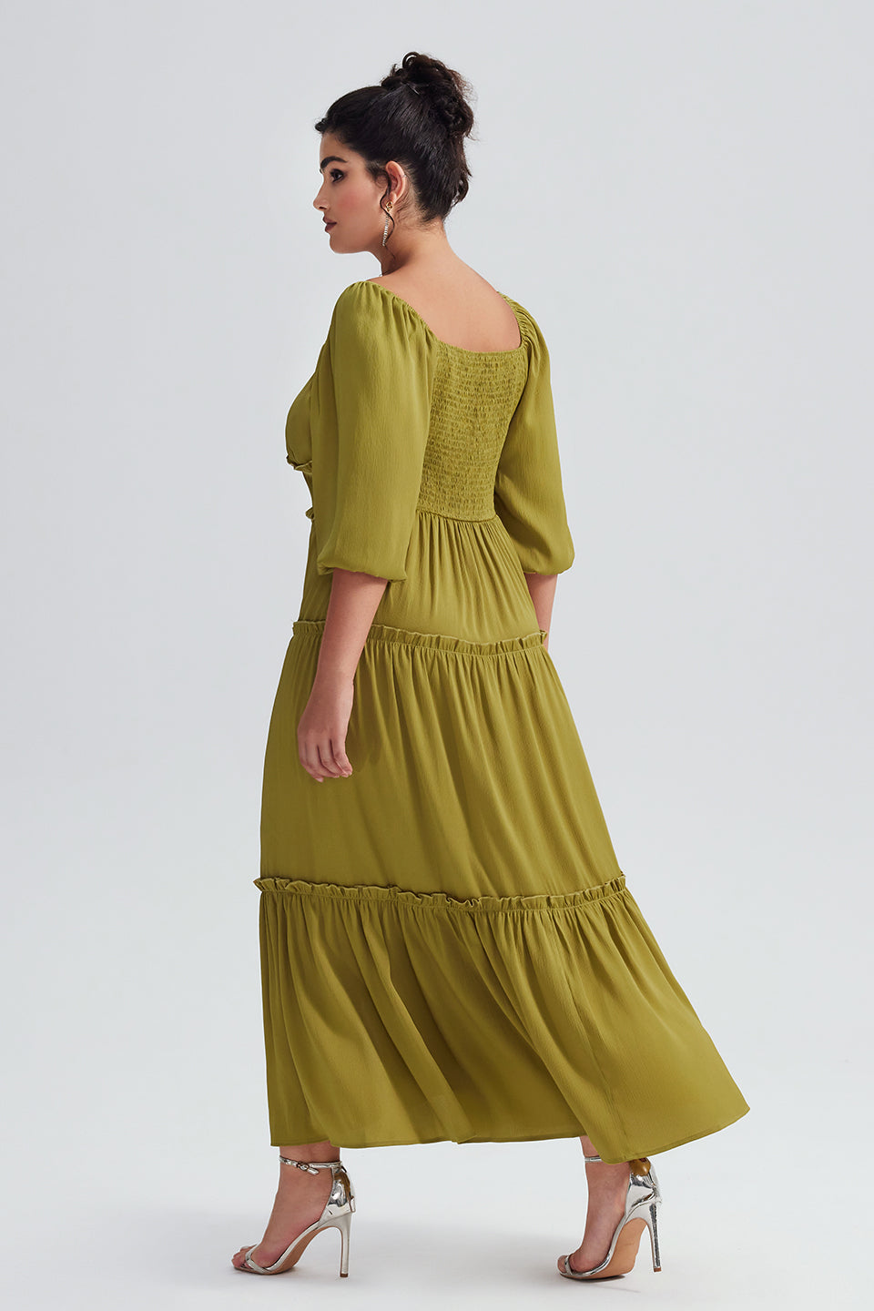 Vanessi Plus Size V-Neck Lantern Sleeve Ruffled Maxi Dress