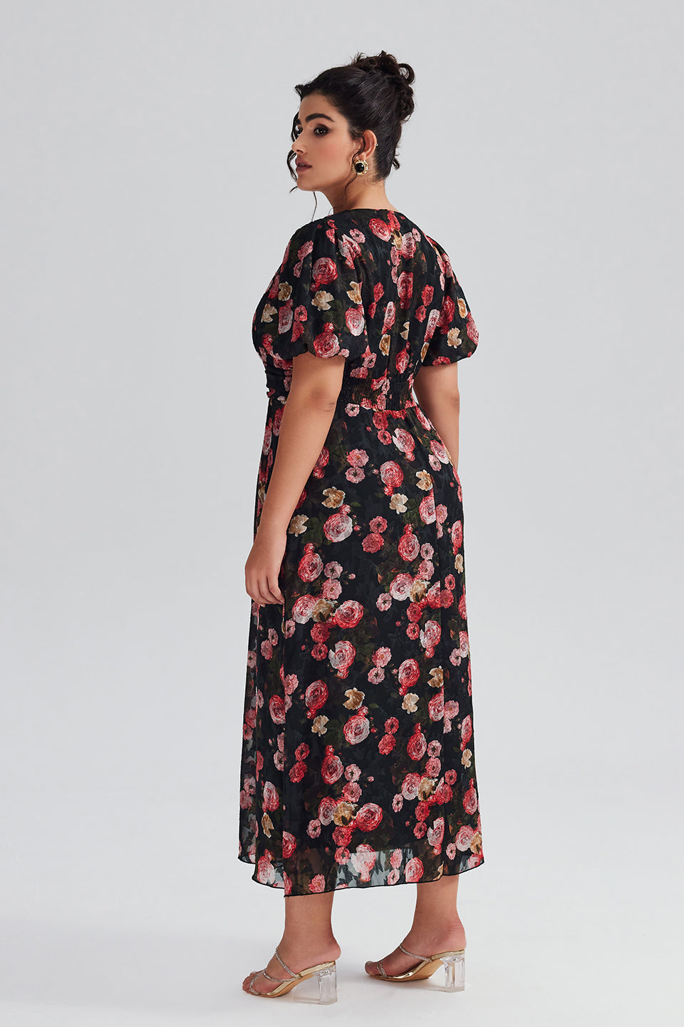 Vanessi Plus Size Random Floral Printed Maxi Dress