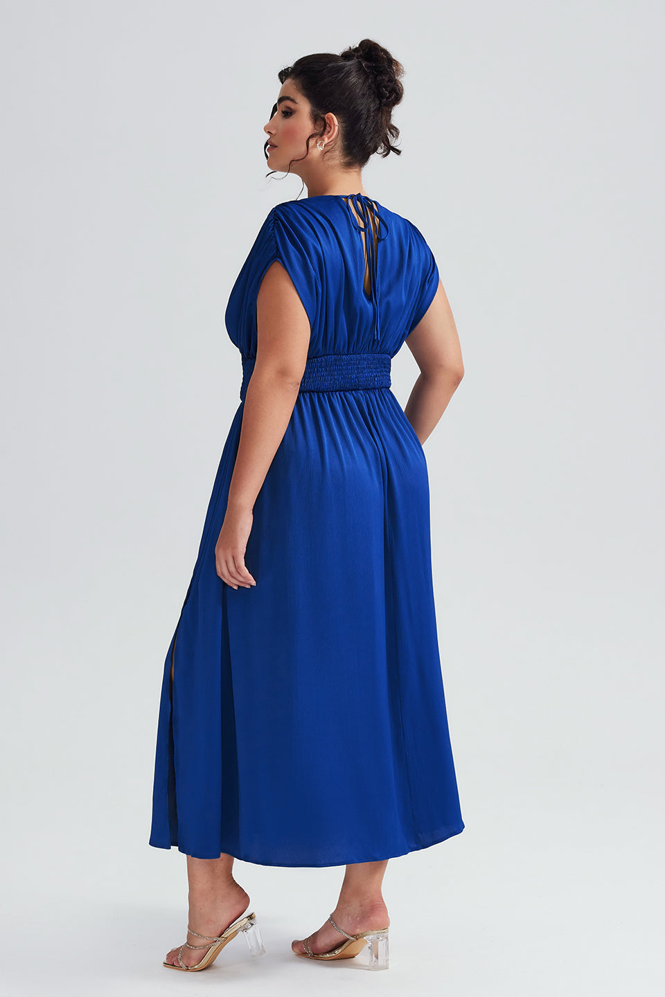 Vanessi Plus Size Elegant Sleeveless Ruffled Shirred Maxi Dress