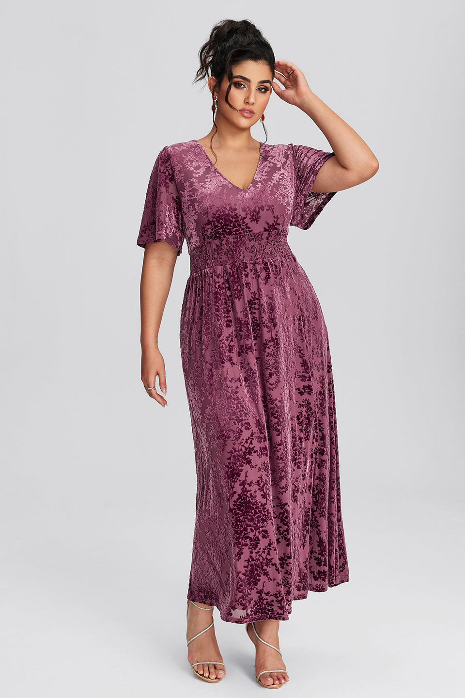 Vanessi Plus Size Velvet Plain Maxi Dress