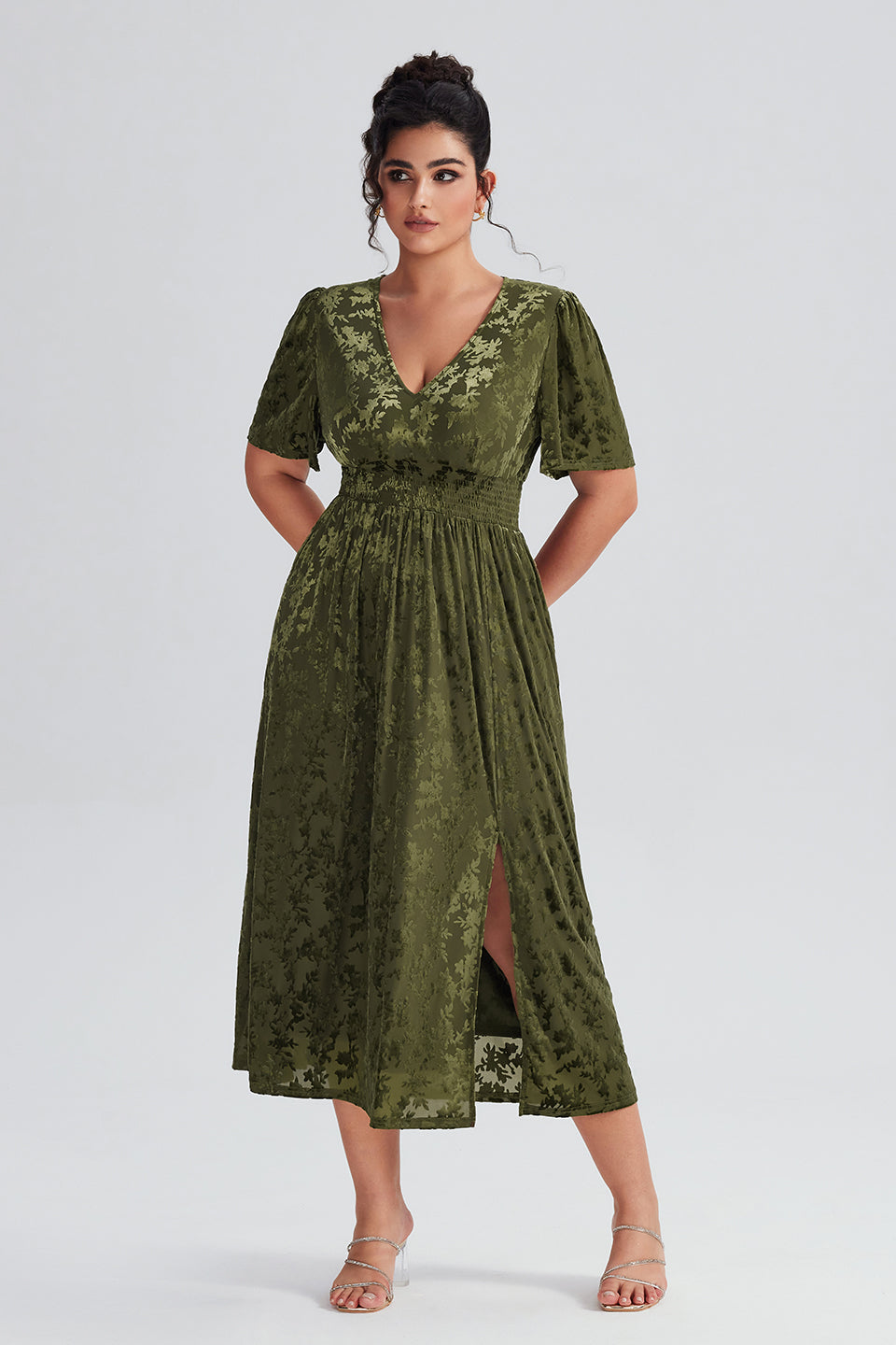 Vanessi Plus Size Velvet Plain Maxi Dress