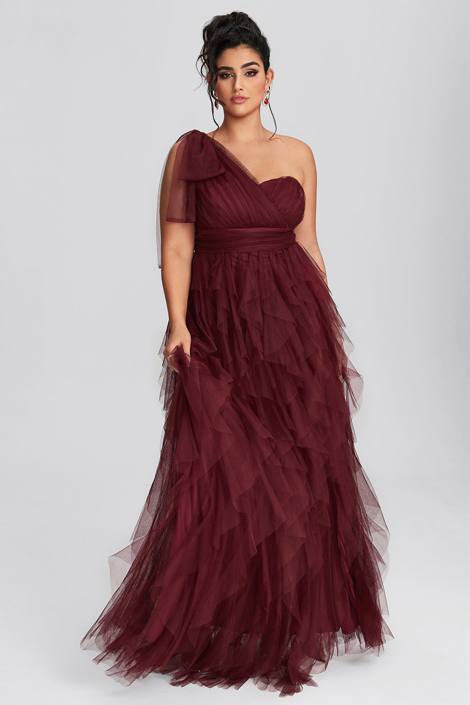 Vanessi Plus Size Mesh One-Shoulder Cocktail Dress