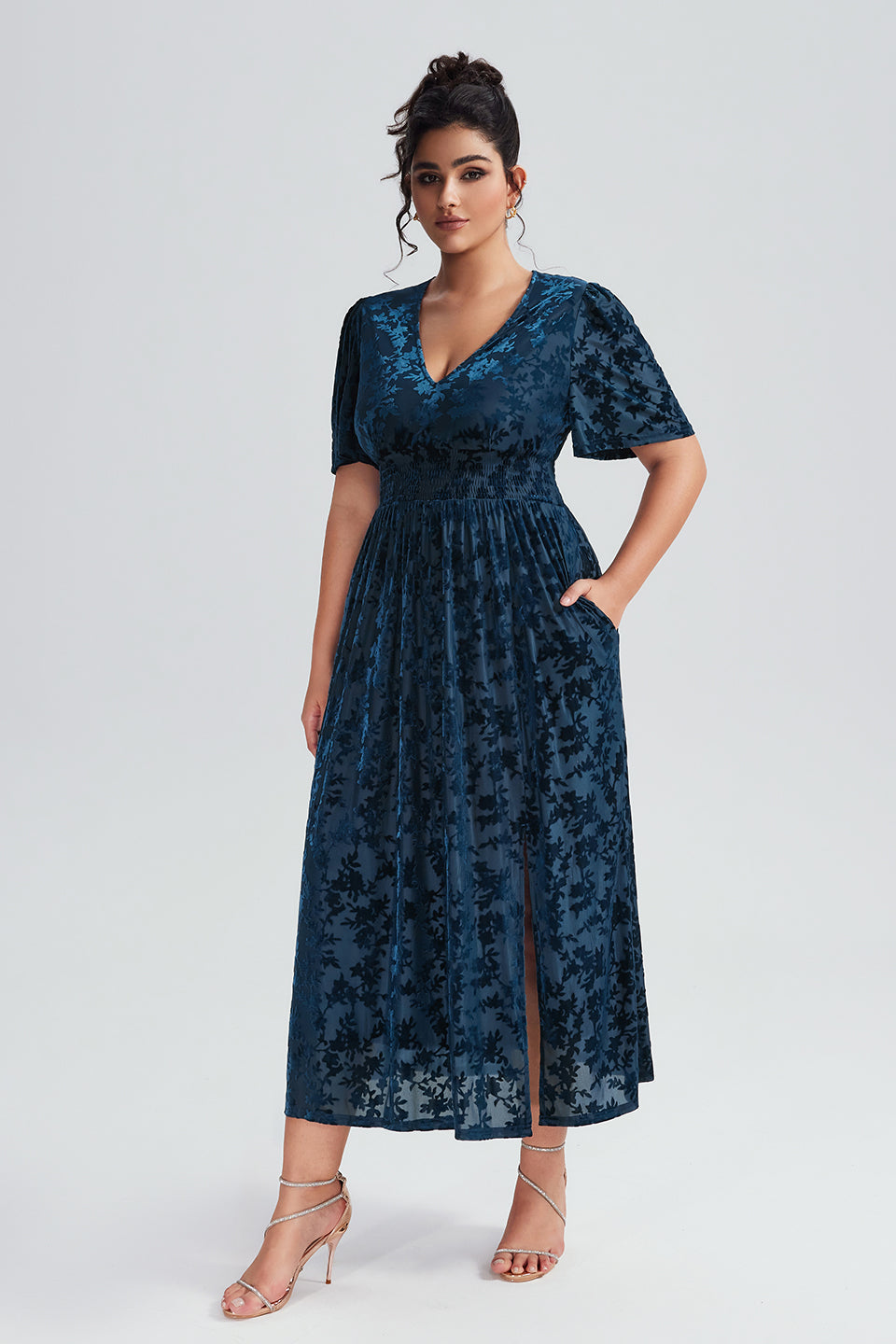 Vanessi Plus Size Velvet Plain Maxi Dress