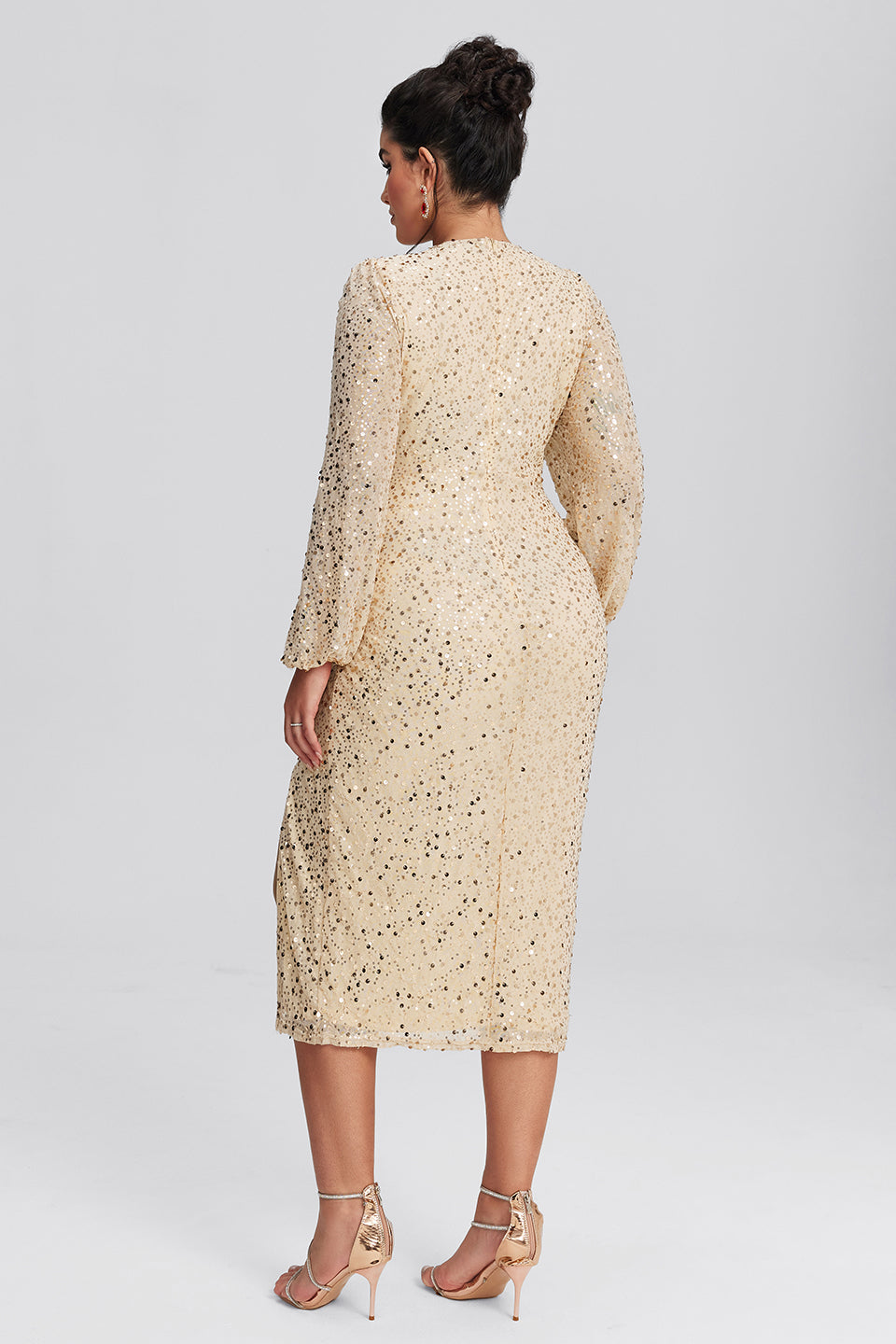 Vanessi Plus Size Embellished Sequin Elegant V-Neck Bodycon Dress