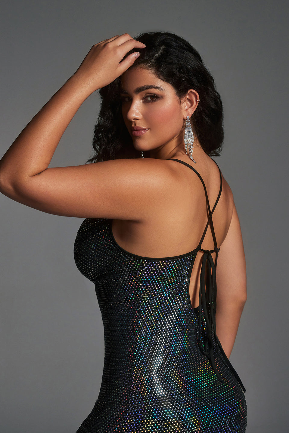 Vanessi Plus Size Dazzling Sequin Strappy Sexy Bodycon Dress