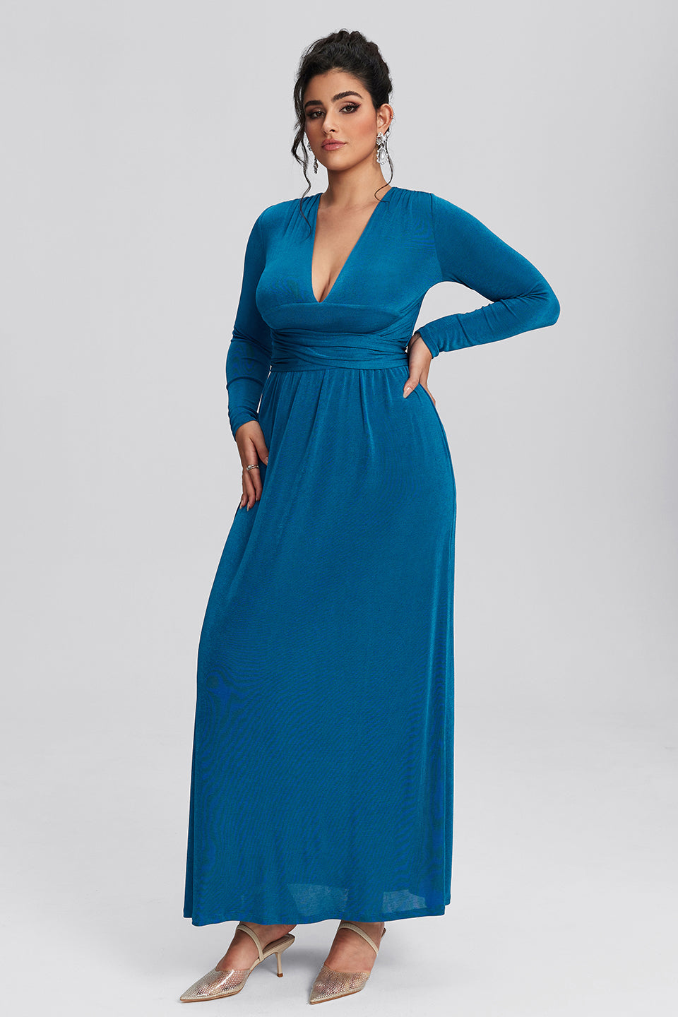 Vanessi Plus Size Sexy V-Neck Slit Evening Maxi Dress