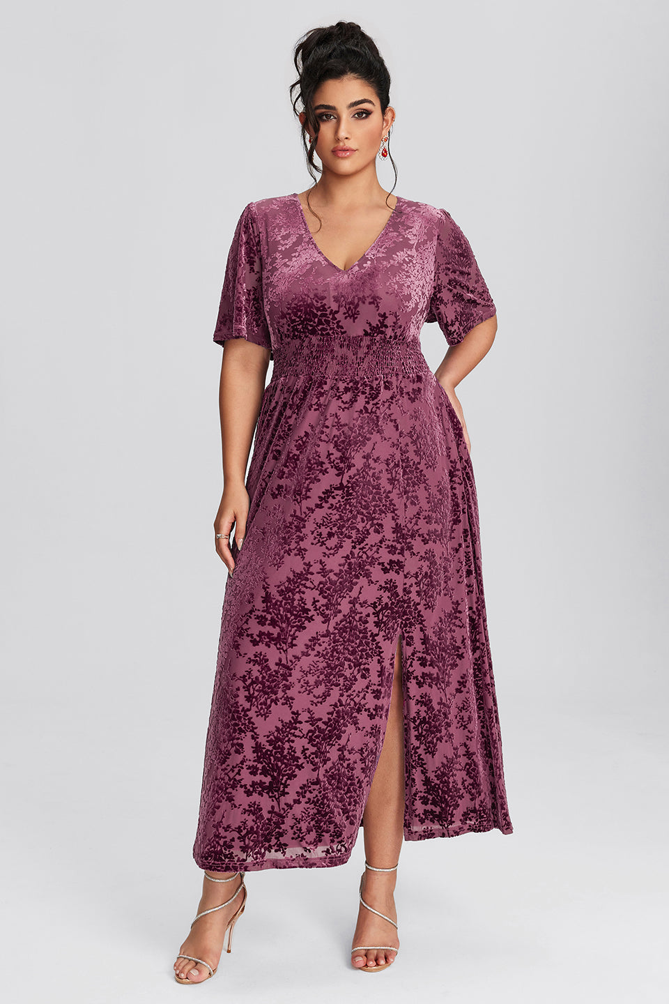 Vanessi Plus Size Velvet Plain Maxi Dress