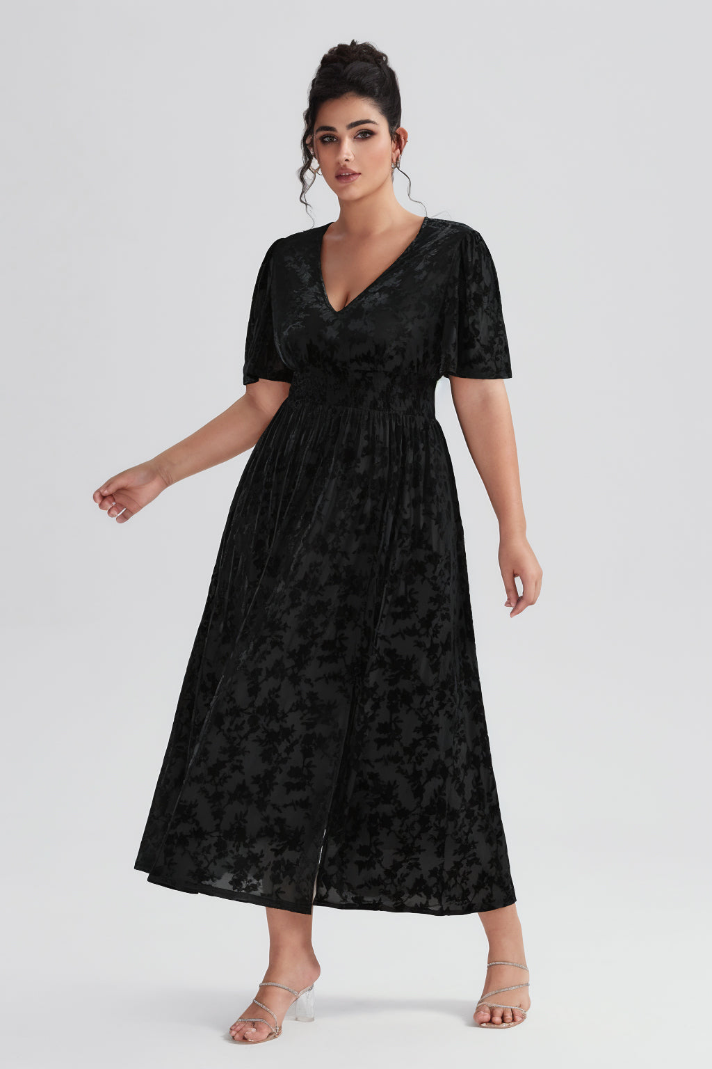 Vanessi Plus Size Velvet Plain Maxi Dress