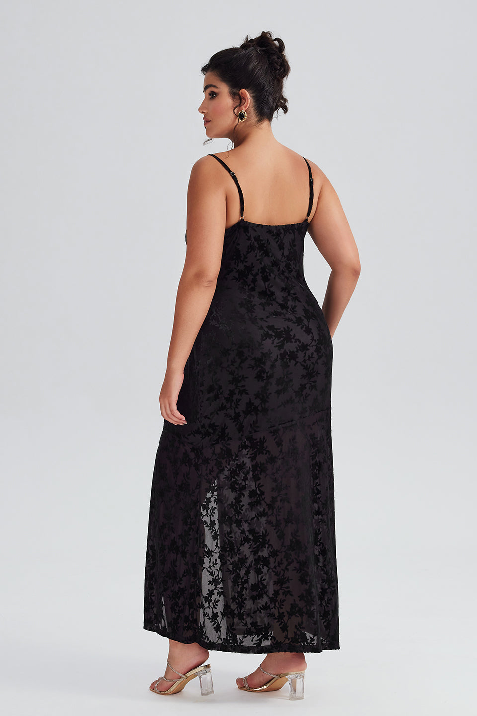 Vanessi Plus Size Velvet Halter V-Neck Slit Maxi Dress