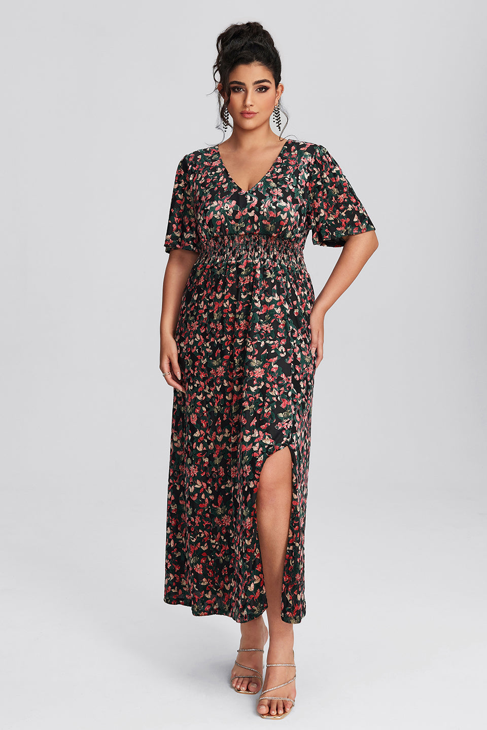 Vanessi Plus Size Velvet Plain Maxi Dress