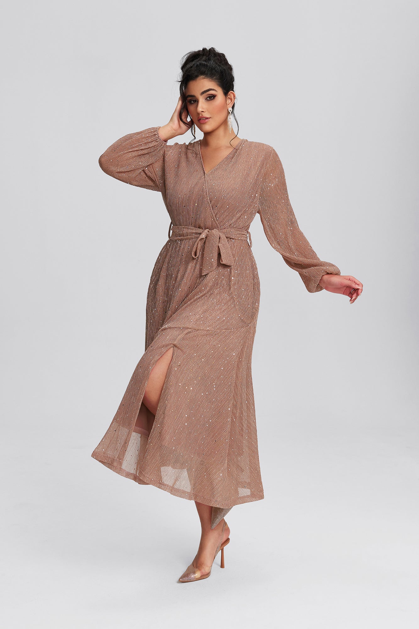 Vanessi Plus Size Mesh Wrap Spilt Wedding Midi Dress